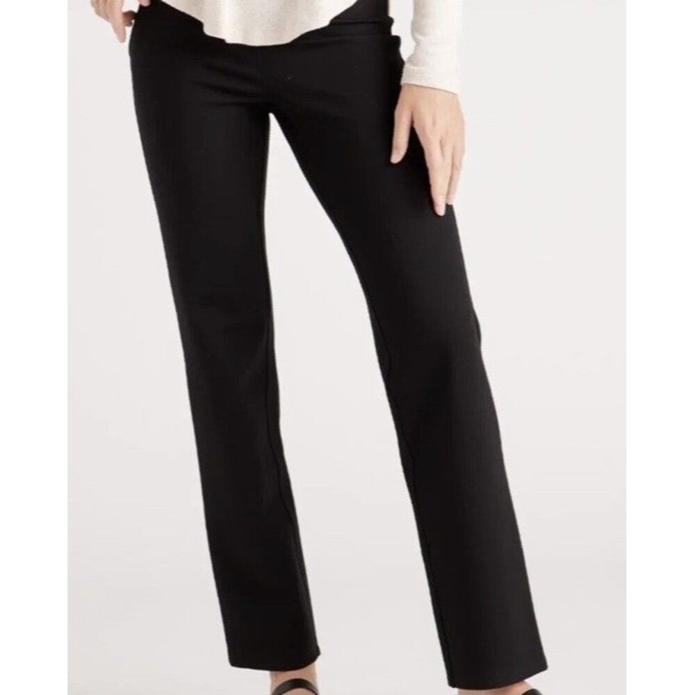 Quince Black Ultra-Stretch Ponte Straight Leg Pant Faux Pockets Sz Large 30"